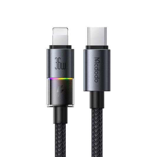 USB-C - Lightning McDodo CA-8190 Colorful -data- ja latauskaapeli, 36W, 1.2m, Musta