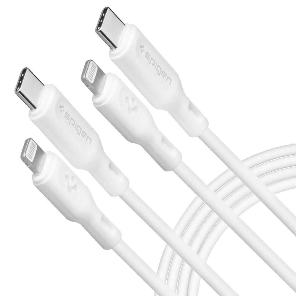USB-C - Lightning Spigen Durasync Data- ja Latauskaapeli, 20W, 1m, Valkoinen, 2 kappaleen setti