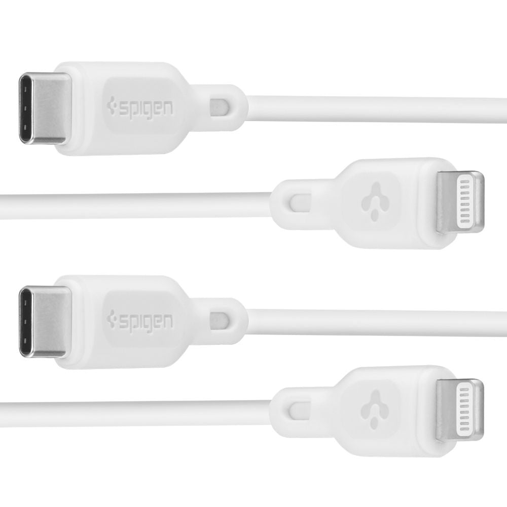 USB-C - Lightning Spigen Durasync Data- ja Latauskaapeli, 20W, 1m, Valkoinen, 2 kappaleen setti