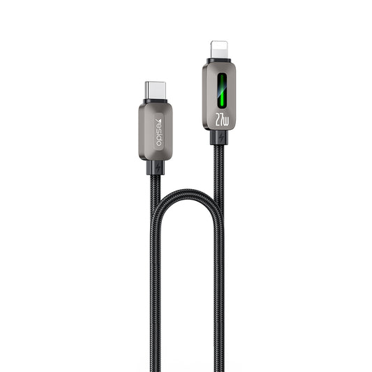 USB-C - Lightning Tietojen ja Latauksen Kaapeli Yesido CA199, 27W, 1,2m, Musta
