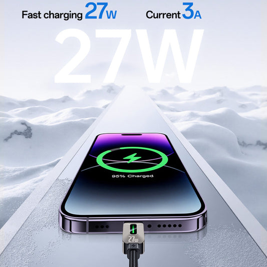 USB-C - Lightning Tietojen ja Latauksen Kaapeli Yesido CA199, 27W, 1,2m, Musta