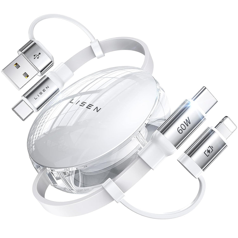 USB-C / USB-A - USB-C / Lightning Lisen -tietojen ja latauskaapeli, 60W, 1m, valkoinen YL0123030001