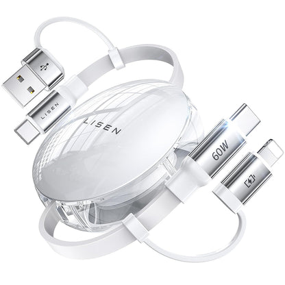 USB-C / USB-A - USB-C / Lightning Lisen -tietojen ja latauskaapeli, 60W, 1m, valkoinen YL0123030001