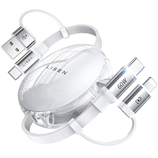 USB-C / USB-A - USB-C / Lightning Lisen -tietojen ja latauskaapeli, 60W, 1m, valkoinen YL0123030001