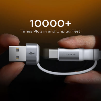 USB-C / USB-A - USB-C / Lightning Lisen -tietojen ja latauskaapeli, 60W, 1m, valkoinen YL0123030001