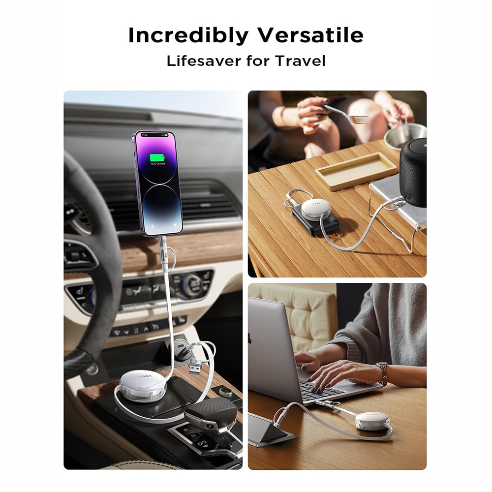 USB-C / USB-A - USB-C / Lightning Lisen -tietojen ja latauskaapeli, 60W, 1m, valkoinen YL0123030001