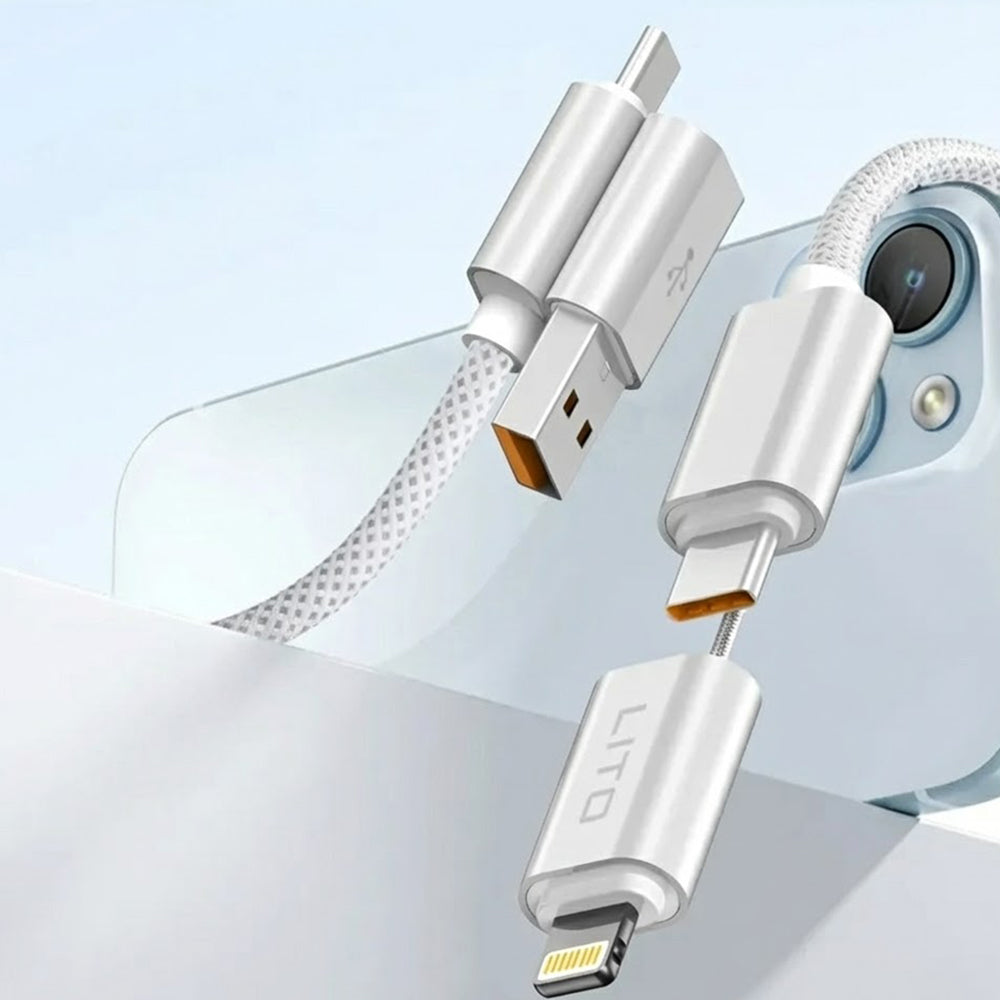 USB-C / USB-A - USB-C / Lightning Lito LD21 -data- ja latauskaapeli, 100W, 1m, Musta