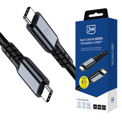 USB-C-tietojen ja latauksen kaapeli - USB-C 3MK Hyper N Thunderbolt 4, 240W, 2m, Musta