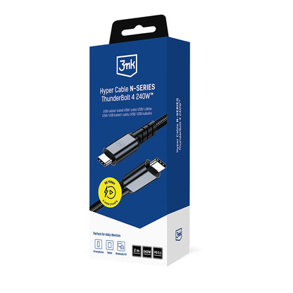 USB-C-tietojen ja latauksen kaapeli - USB-C 3MK Hyper N Thunderbolt 4, 240W, 2m, Musta