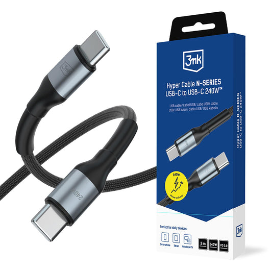 USB-C-tietojen ja latauksen kaapeli - USB-C 3MK Hyper N Thunderbolt 4, 240W, 3m, Musta