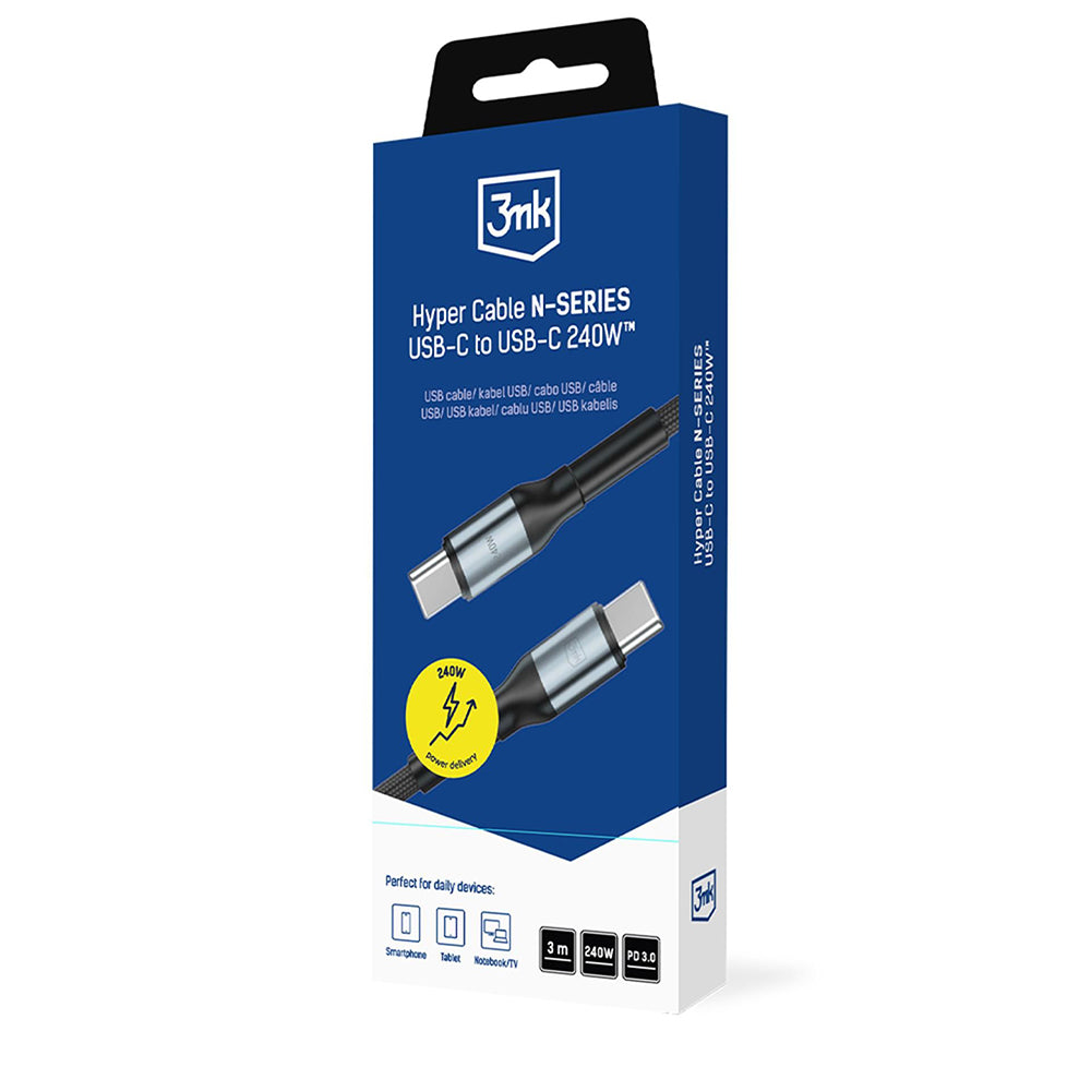 USB-C-tietojen ja latauksen kaapeli - USB-C 3MK Hyper N Thunderbolt 4, 240W, 3m, Musta