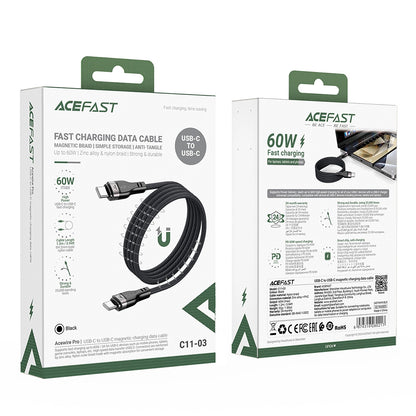 USB-C - USB-C Acefast C11-03 Data- ja Latauskaapeli, 60W, 1.2m, Musta