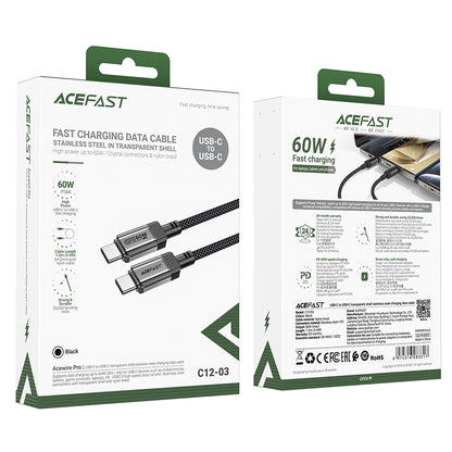 USB-C Data and Charging Cable - USB-C Acefast C12-03, 60W, 1.2m, Black