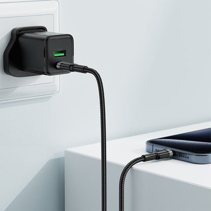 USB-C - USB-C Acefast C22-03 data- ja latauskaapeli, 60W, 1.2m, Musta
