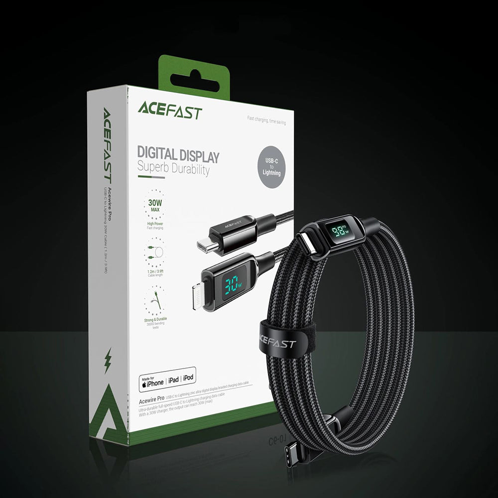USB-C - USB-C Acefast C6-03 Display -data- ja latauskaapeli, 100W, 2m, Musta