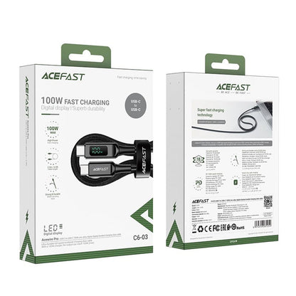 USB-C - USB-C Acefast C6-03 Display -data- ja latauskaapeli, 100W, 2m, Musta
