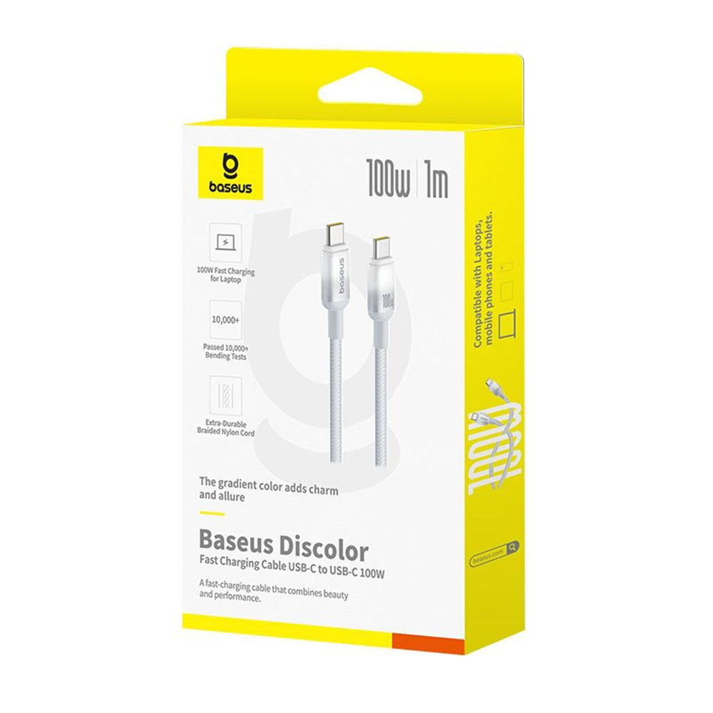 USB-C - USB-C Baseus Discolor Data- ja Latauskaapeli, 100W, 1m, Hopea E0420701
