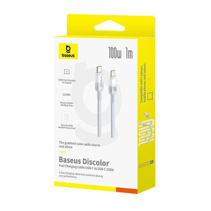 USB-C - USB-C Baseus Discolor Data- ja Latauskaapeli, 100W, 1m, Hopea E0420701
