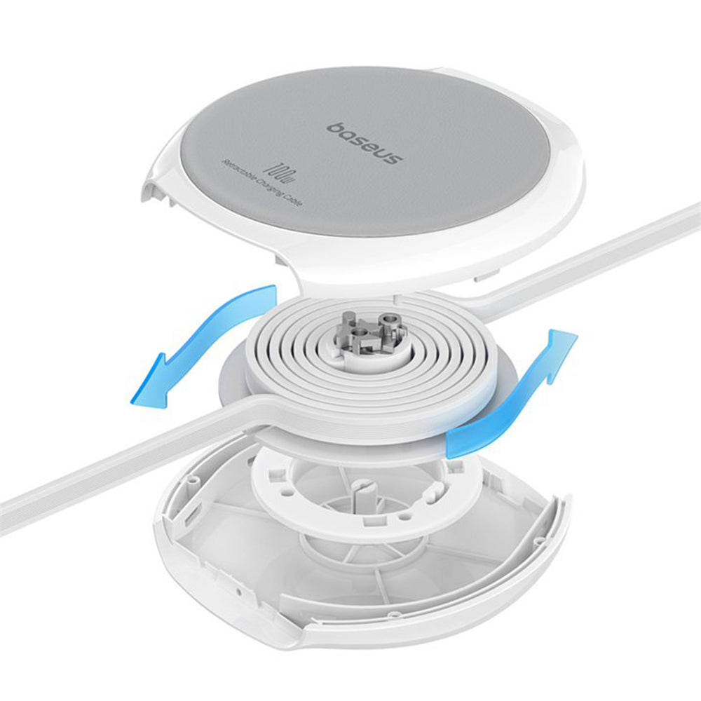 USB-C - USB-C Baseus Pathfinder Retractable -data- ja latauskaapeli, 100W, 1m, Valkoinen P10368400211-00