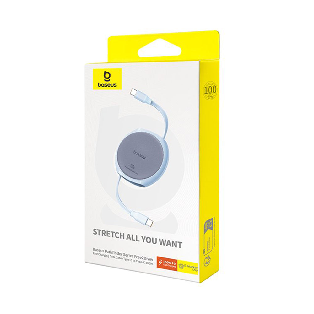 USB-C - USB-C Baseus Pathfinder Retractable -data- ja latauskaapeli, 100W, 1m, Sininen P10368400311-00