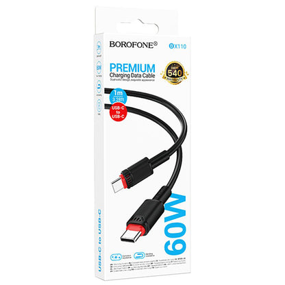 USB-C - USB-C -data- ja latauskaapeli Borofone BX110 Beneficio, 60W, 1m, Musta