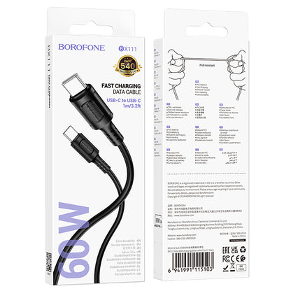 USB-C - USB-C Borofone BX111 Feliz -data- ja latauskaapeli, 60W, 1m, Musta
