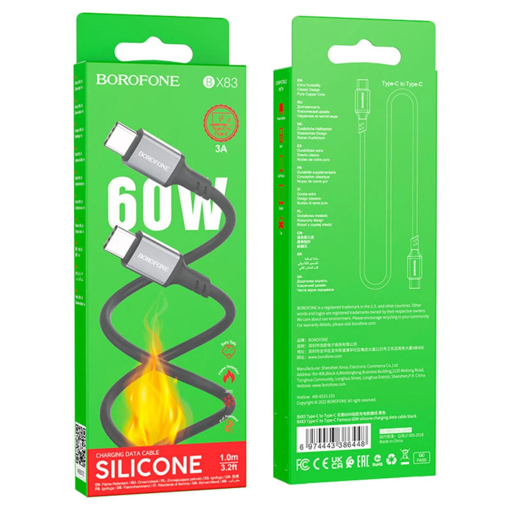 USB-C Data and Charging Cable - USB-C Borofone BX83, 60W, 1m, Black