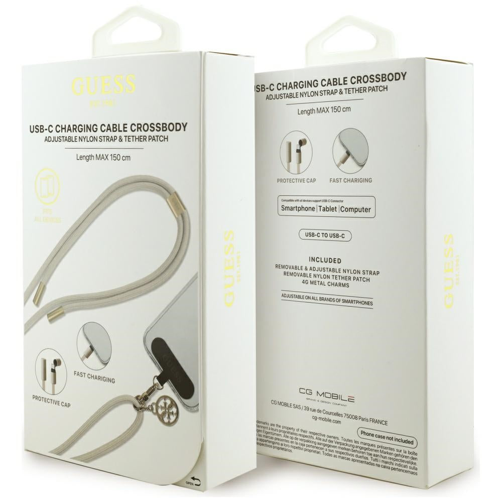 USB-C - USB-C Guess CBDY 4G Charm -data- ja latauskaapeli, 100W, 1.5m, Beige