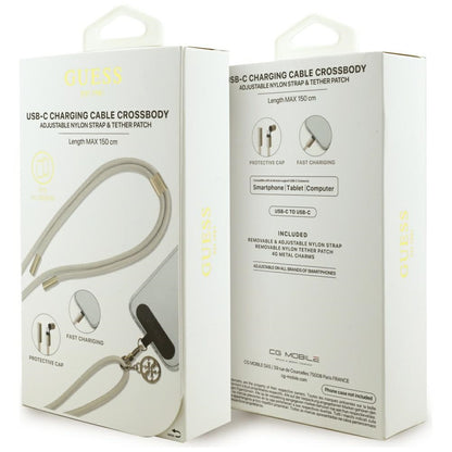 USB-C - USB-C Guess CBDY 4G Charm -data- ja latauskaapeli, 100W, 1.5m, Beige