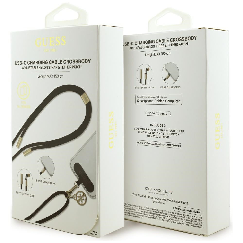 USB-C - USB-C Guess CBDY 4G Charm -data- ja latauskaapeli, 100W, 1.5m, Musta
