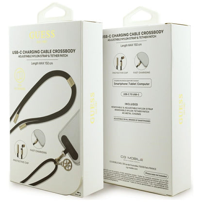 USB-C - USB-C Guess CBDY 4G Charm -data- ja latauskaapeli, 100W, 1.5m, Musta