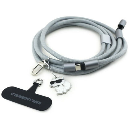 USB-C - USB-C Karl Lagerfeld Choupette Charm -data- ja latauskaapeli, 100W, 1.5m, Harmaa