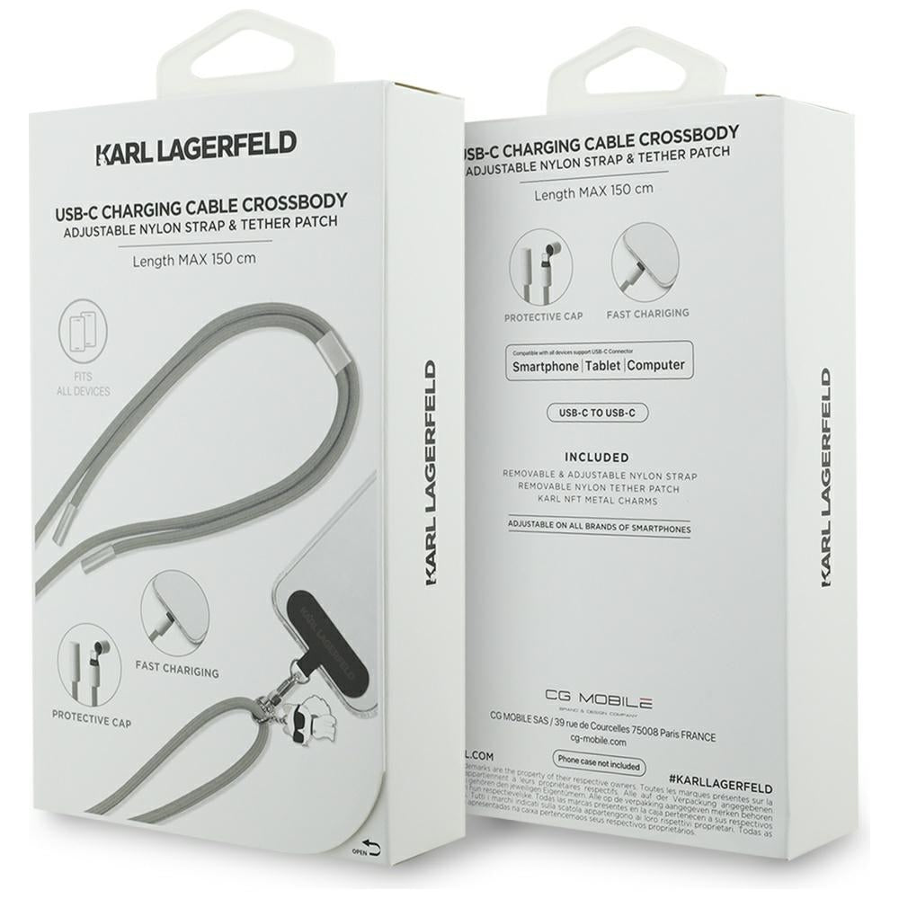 USB-C - USB-C Karl Lagerfeld Choupette Charm -data- ja latauskaapeli, 100W, 1.5m, Harmaa