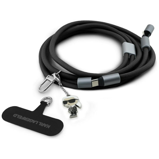 USB-C - USB-C -data- ja latauskaapeli Karl Lagerfeld Ikonik Charm, 100W, 1.5m, Musta