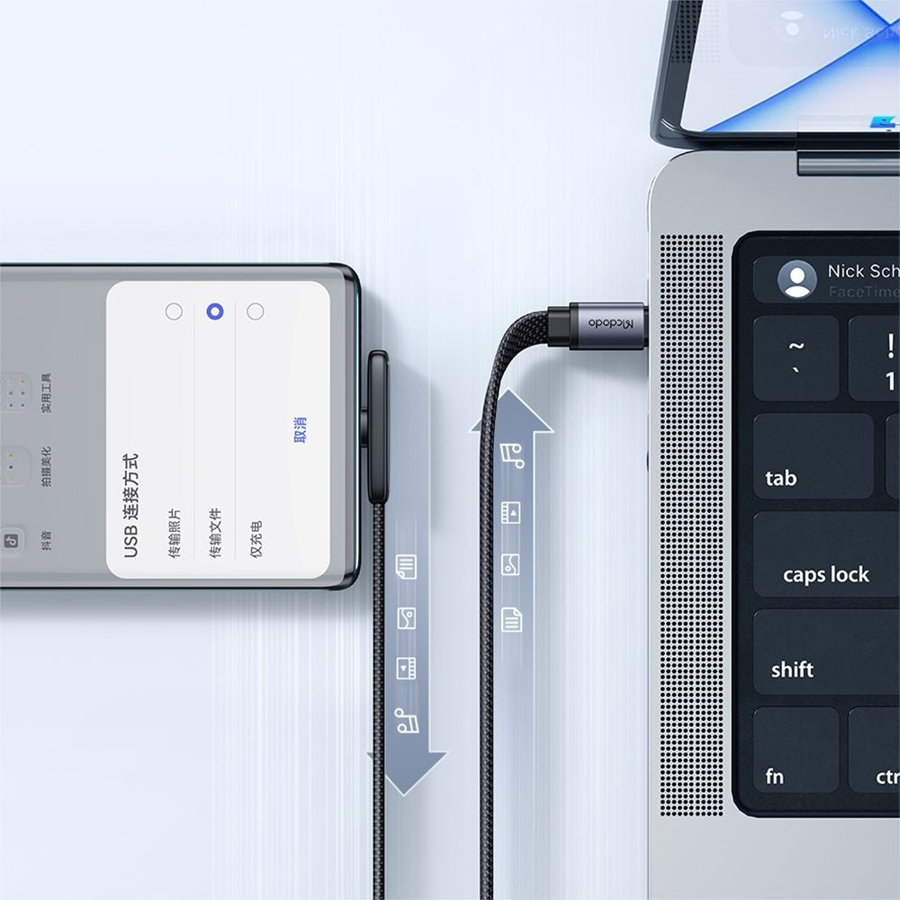 USB-C - USB-C McDodo CA-3360 Angled -data- ja latauskaapeli, 65W, 1.2m, Musta
