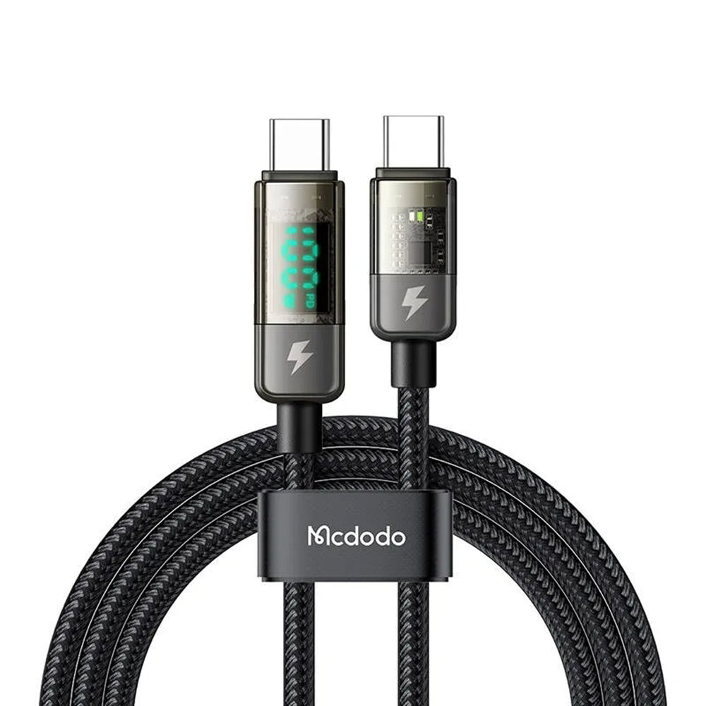 USB-C - USB-C McDodo CA-3610 Data- ja Latauskaapeli, Auto Power Off -näyttö, 100W, 1.2m, Musta
