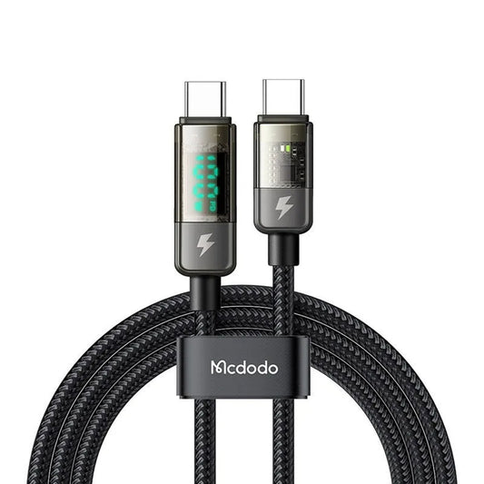 USB-C - USB-C McDodo CA-3610 Data- ja Latauskaapeli, Auto Power Off -näyttö, 100W, 1.2m, Musta