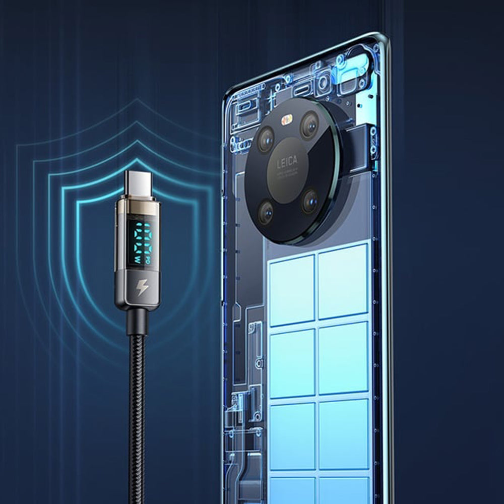 USB-C - USB-C McDodo CA-3610 Data- ja Latauskaapeli, Auto Power Off -näyttö, 100W, 1.2m, Musta