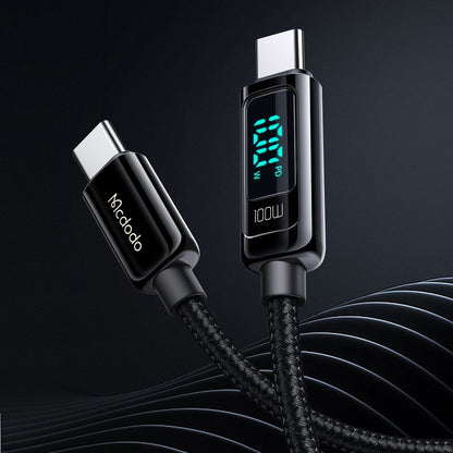 USB-C - USB-C McDodo CA-8820 Display -data- ja latauskaapeli, 100W, 1.2m, Musta