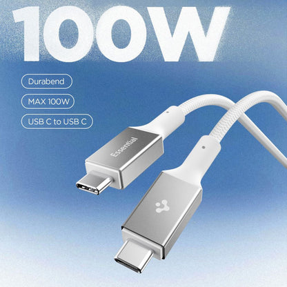 USB-C - USB-C Data- ja Latauskaapeli Spigen EB10010CC, 100W, 1m, Valkoinen