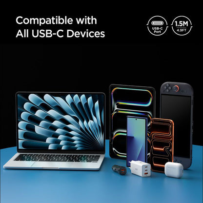 USB-C - USB-C -data- ja latauskaapeli Spigen EB10015CC, 100W, 1.5m, Musta ACA10421