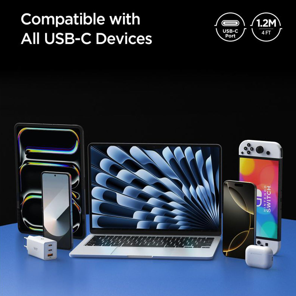 USB-C - USB-C Data- ja Latauskaapeli Spigen EB24012CC, 240W, 1.2m, Valkoinen