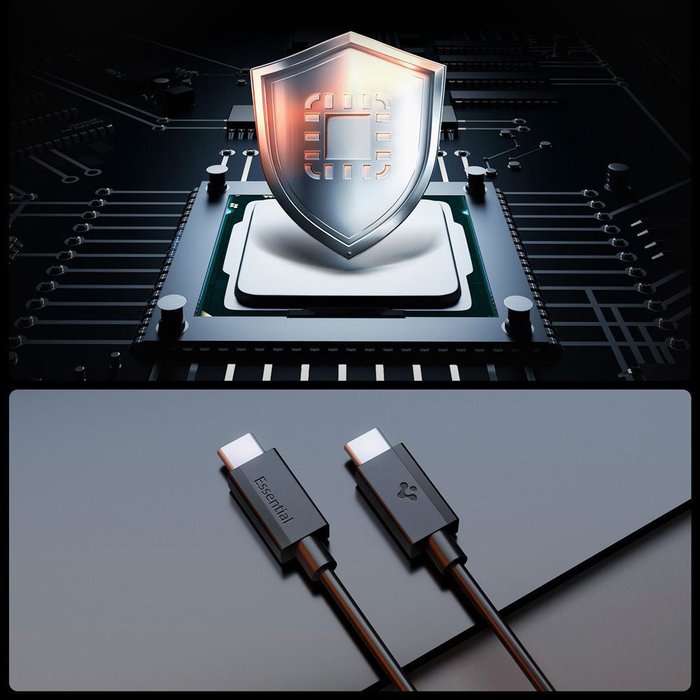 USB-C - USB-C Spigen Essential -data- ja latauskaapeli, 60W, 2m, Musta