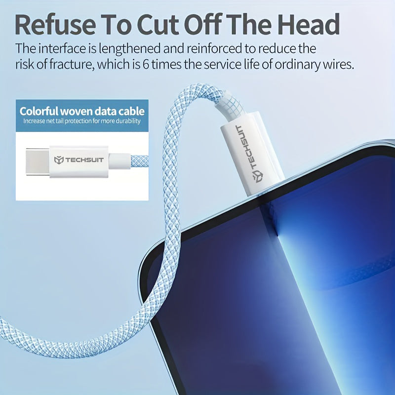 USB-C - USB-C Techsuit PCB114D Data- ja Latauskaapeli, 60W, 1m, Keltainen