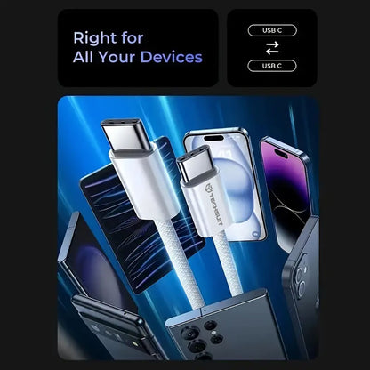 USB-C - USB-C Techsuit PCB114D Data- ja Latauskaapeli, 60W, 1m, Pinkki