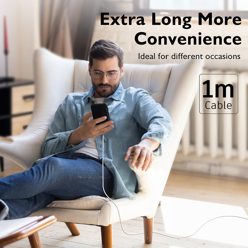 USB-C - USB-C Techsuit PCB130 -data- ja latauskaapeli, 60W, 1m, Valkoinen