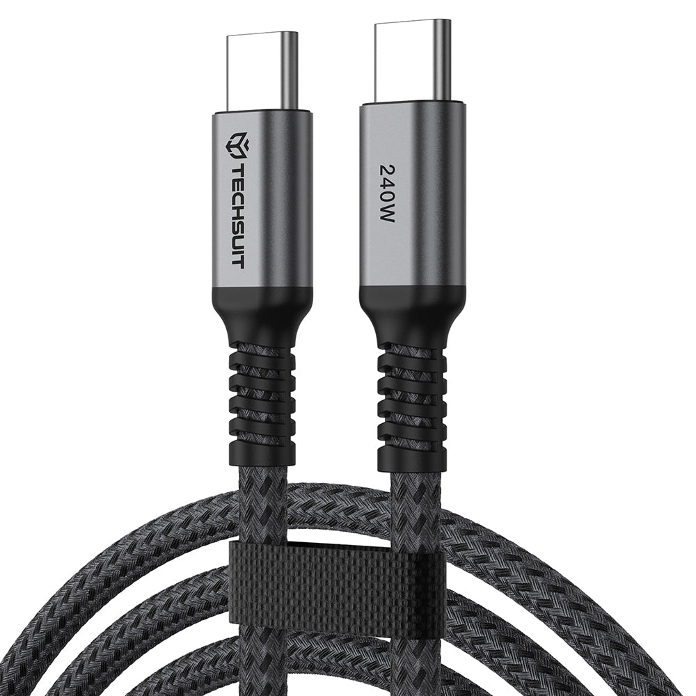 USB-C-tietojen ja latauksen kaapeli - USB-C Techsuit TitanSync Pro CX2, 240W, 2m, Harmaa