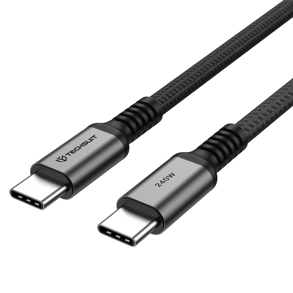 USB-C-tietojen ja latauksen kaapeli - USB-C Techsuit TitanSync Pro CX2, 240W, 2m, Harmaa