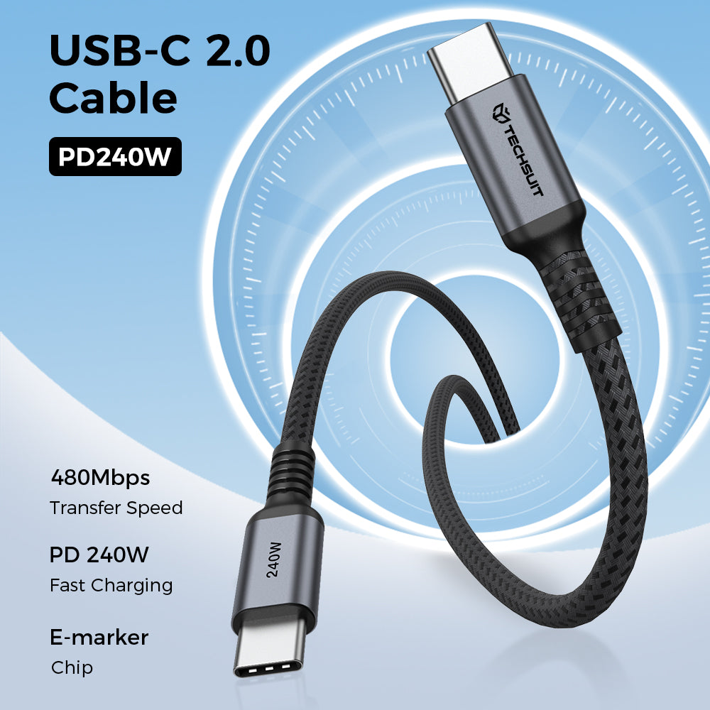 USB-C-tietojen ja latauksen kaapeli - USB-C Techsuit TitanSync Pro CX2, 240W, 2m, Harmaa
