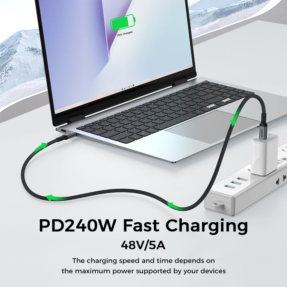 USB-C-tietojen ja latauksen kaapeli - USB-C Techsuit TitanSync Pro CX2, 240W, 2m, Harmaa
